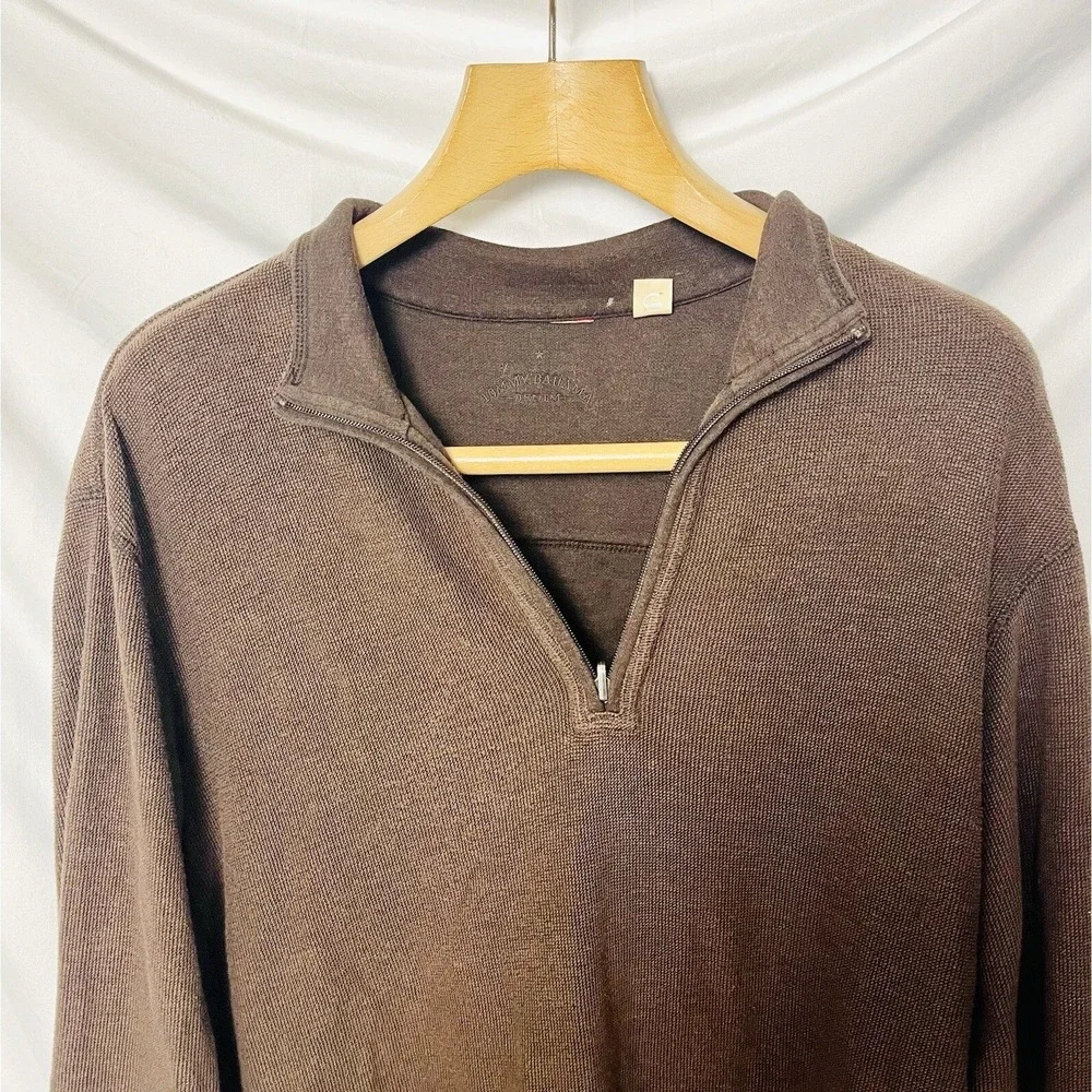 Tommy Bahama Mens Waffle Knit 1/4 Zip Pullover Sweater Brown XL